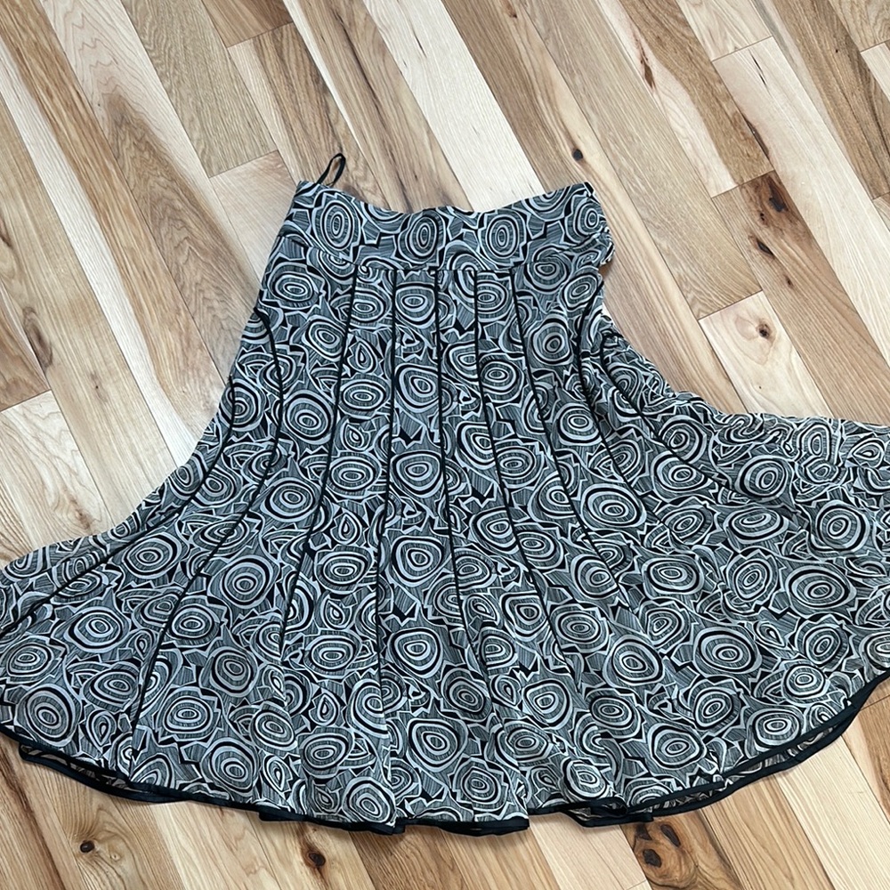 Gray / black and white Knee-length A-line silk Pleated Skirt
